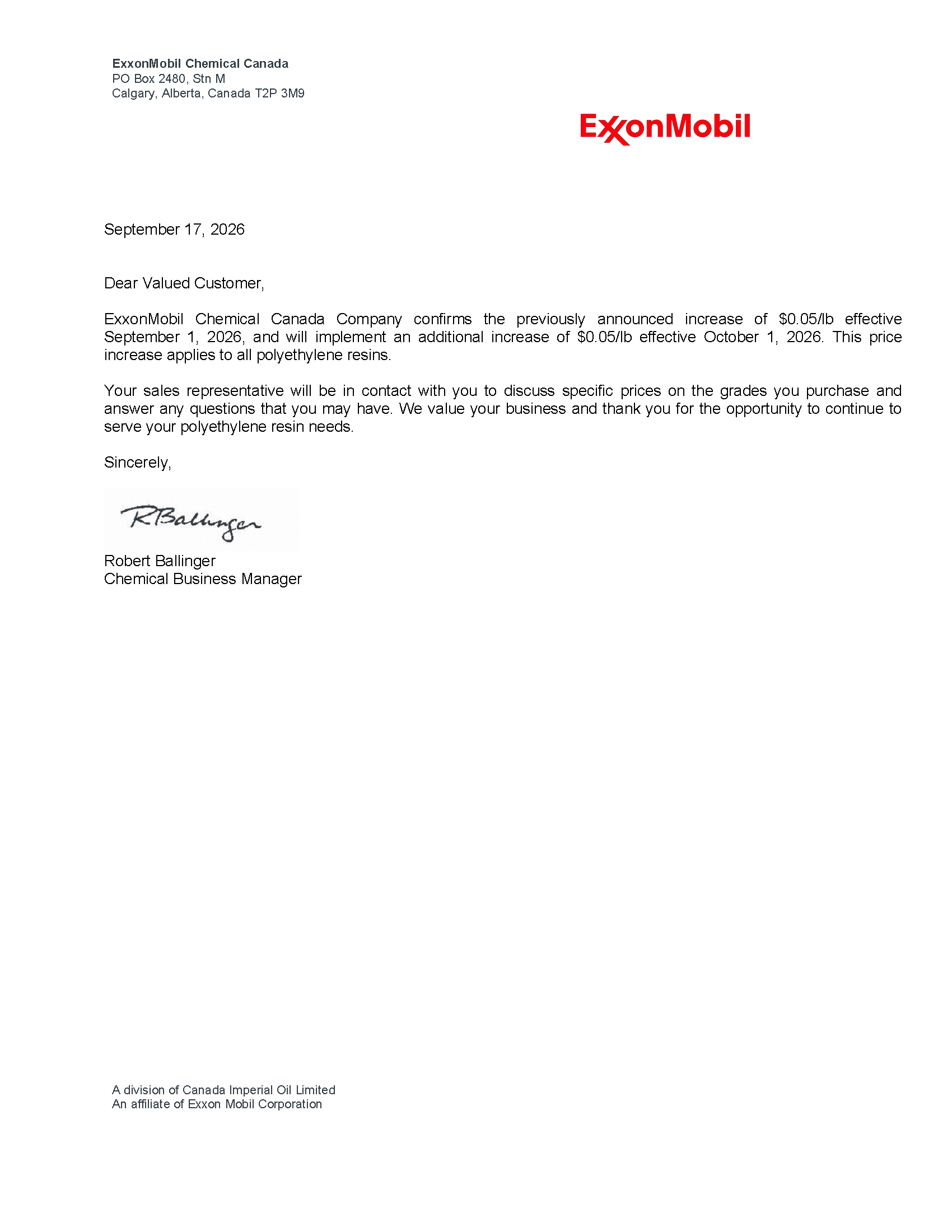 Exxon September PE Price Increase